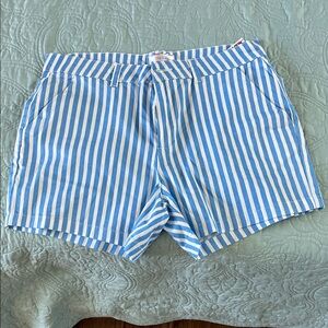 Blue and White Striped Women Shorts